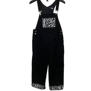Vintage WATCH LA Black Cargo Denim Jean Bib Overalls‎ Zebra Print Women Size XL